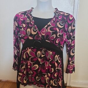 Dressbarn Pink and Brown Wrap Tunic Blouse